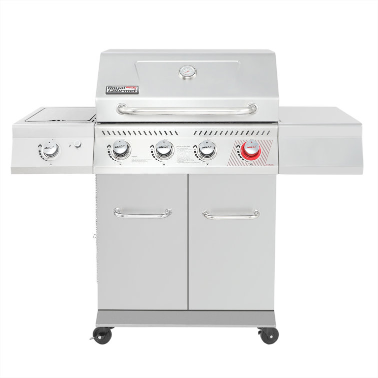 Stainless Steel 4-Burner Propane Gas Grill with Side Burner