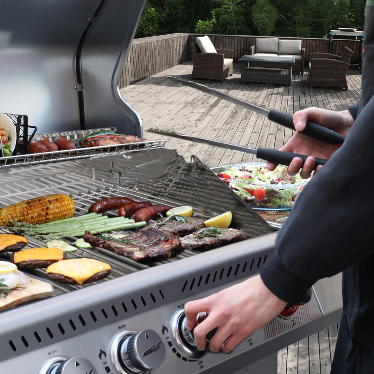 Stainless Steel 4-Burner Propane Gas Grill with Side Burner