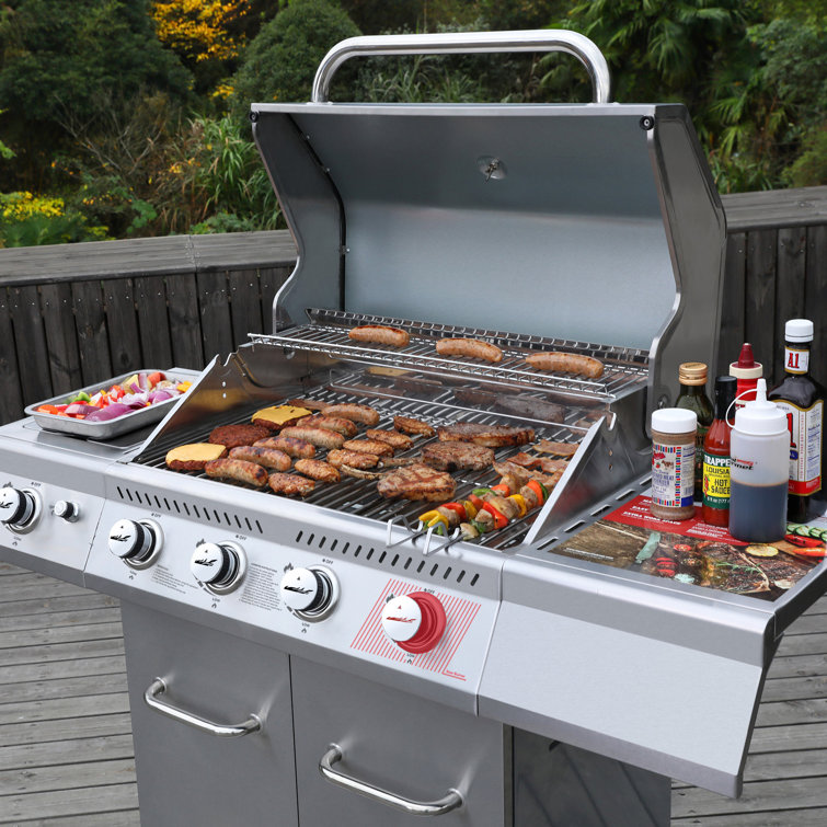 Stainless Steel 4-Burner Propane Gas Grill with Side Burner