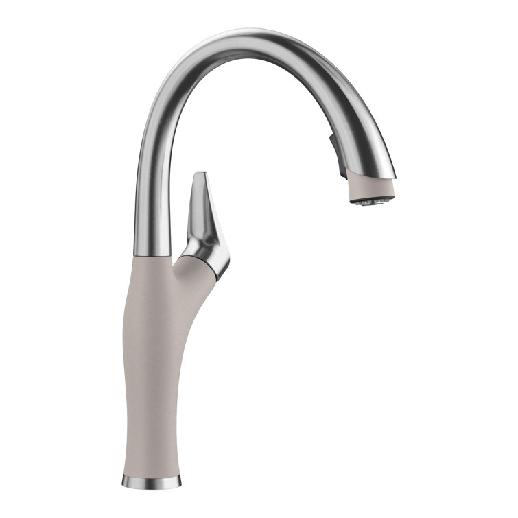 Stainless Steel and Gray Pull-Down Spray Kitchen Faucet