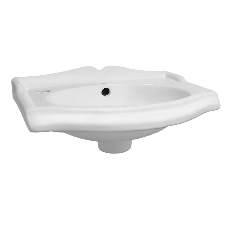 White Ceramic Wall-Mount Rectangular Bathroom Sink with Overflow
