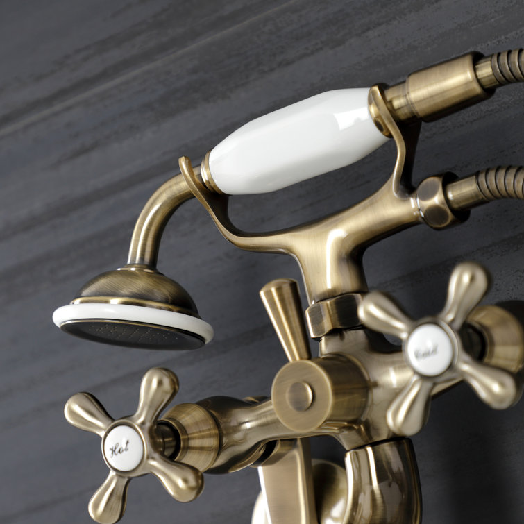Antique Brass Wall Mount Clawfoot Tub Faucet with Hand Shower