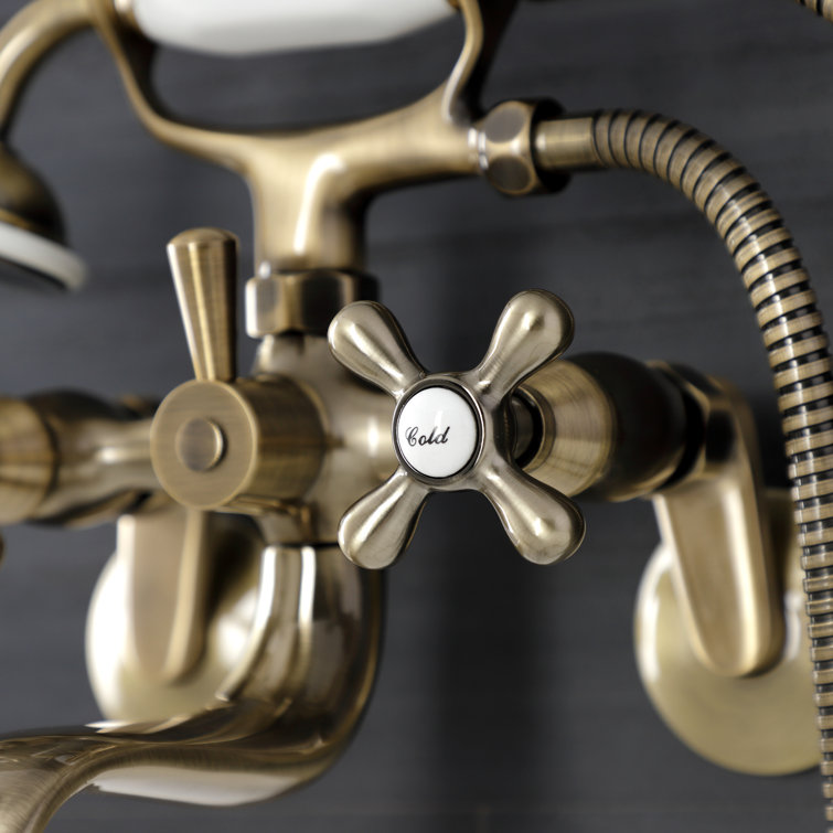 Antique Brass Wall Mount Clawfoot Tub Faucet with Hand Shower