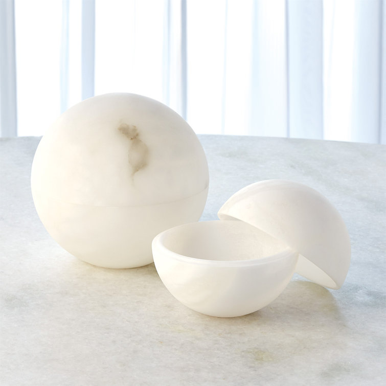 White Alabaster Carved Sphere Storage Box