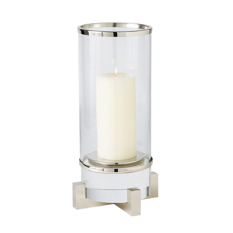 18" Clear Glass and Brass Cylinder Hurricane