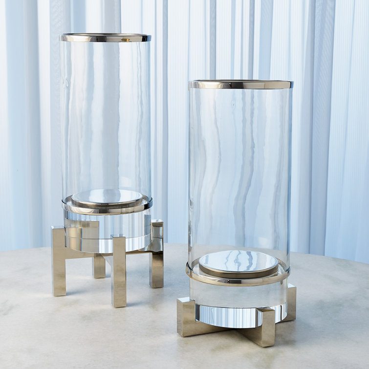 18" Clear Glass and Brass Cylinder Hurricane
