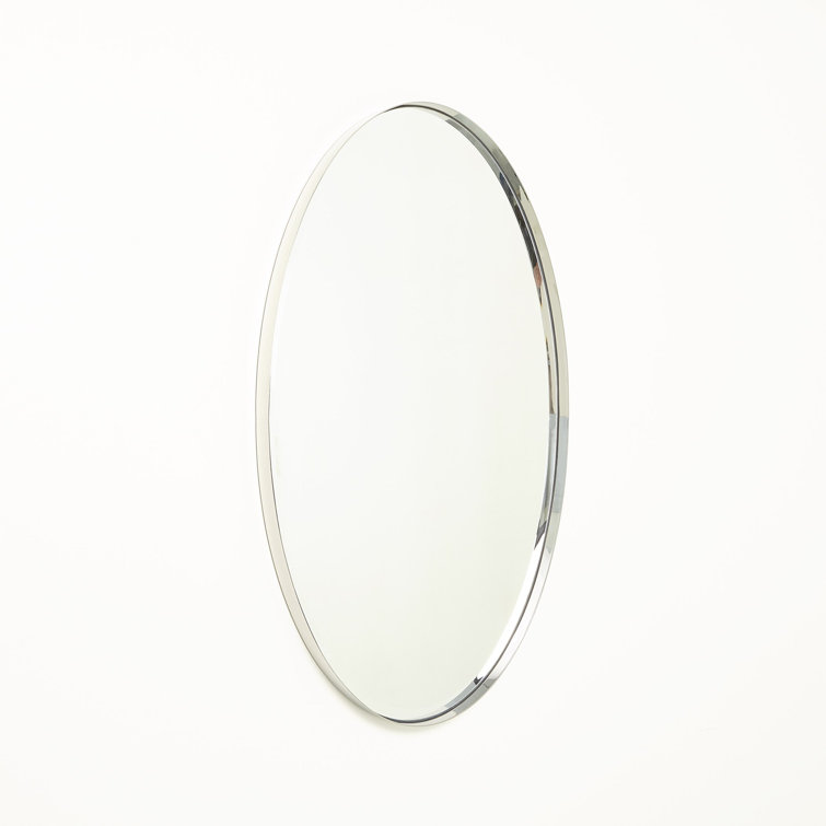 Classic Beveled Oval Wall Mirror in Nickel Finish 44.25"