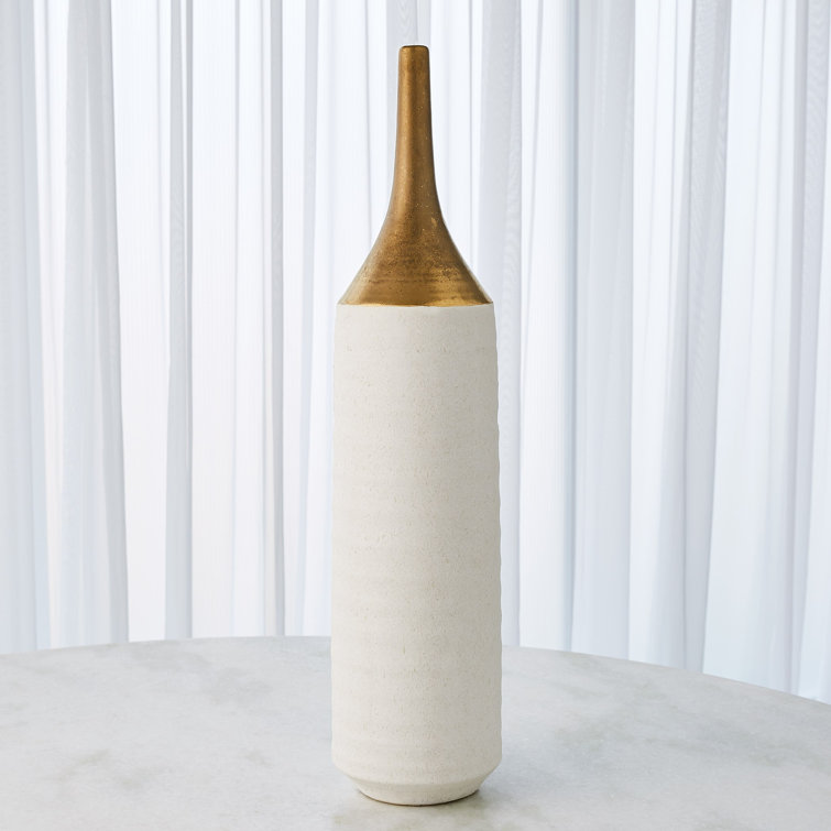 Large Gold and White Ceramic Bud Vase