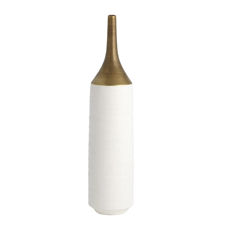 Large Gold and White Ceramic Bud Vase