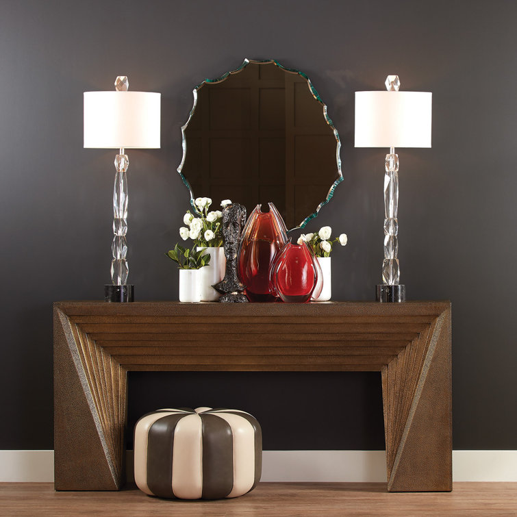 Asymmetrical Silver Beveled Accent Wall Mirror, 34.5''