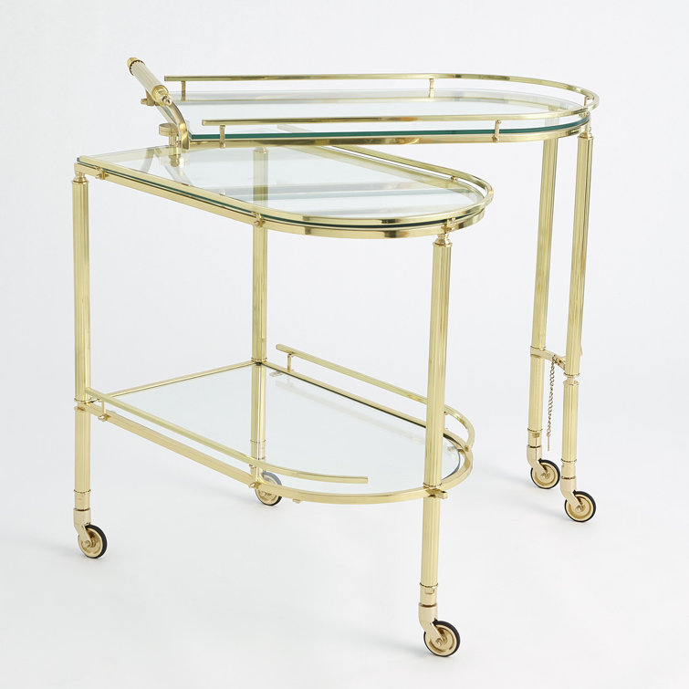 Shiny Brass and Glass Folding Bar Cart with Storage