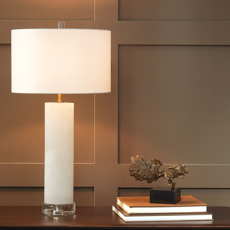 Elegant Alabaster and Crystal Table Lamp with Linen Shade