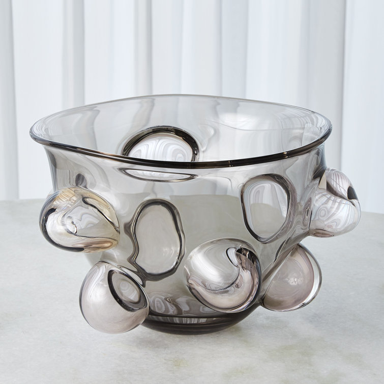Handcrafted Smoke Grey Art Glass Abstract Bowl 15.25''