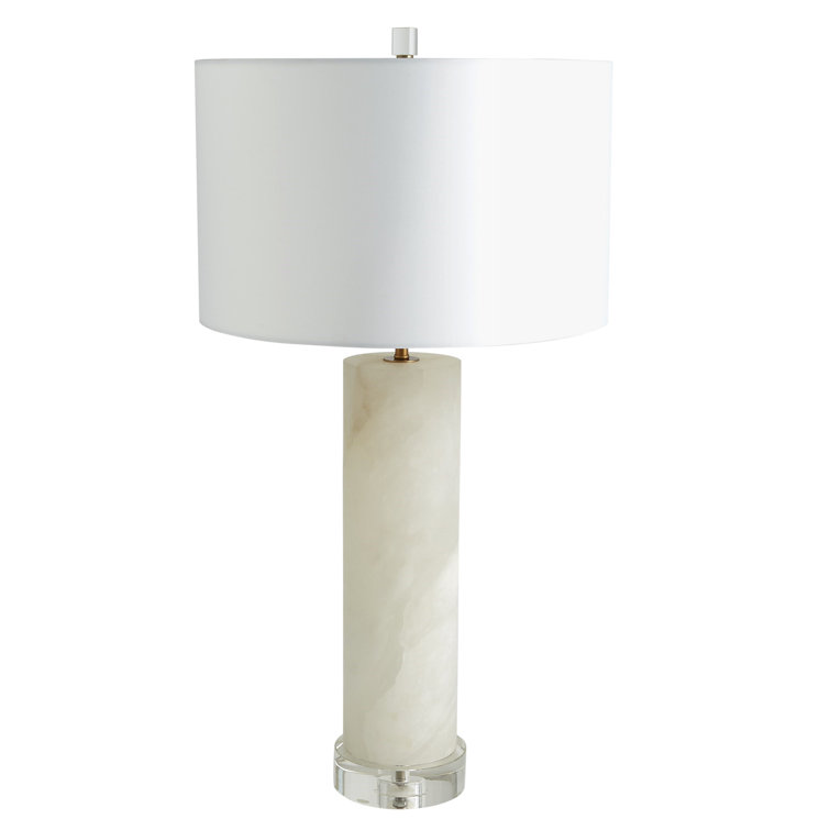 Elegant Alabaster and Crystal Table Lamp with Linen Shade
