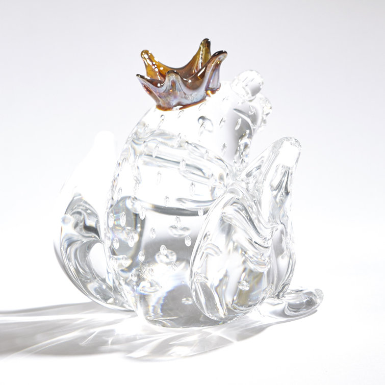 Hand-Shaped Clear Polish Glass Frog Prince Sculpture