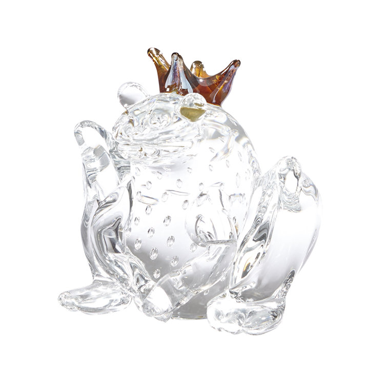 Hand-Shaped Clear Polish Glass Frog Prince Sculpture