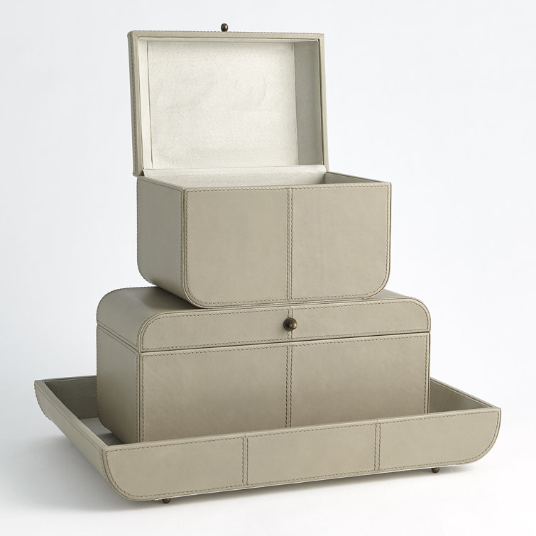 Light Gray Rectangular Leather Tray with Suede Lining