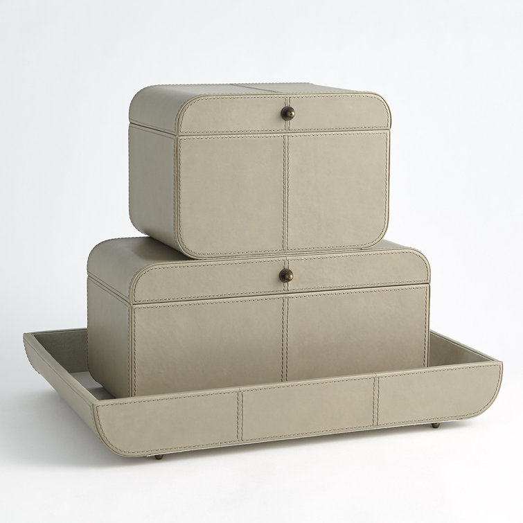 Light Gray Rectangular Leather Tray with Suede Lining