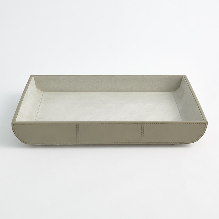 Light Gray Rectangular Leather Tray with Suede Lining