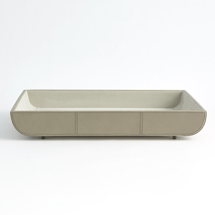 Light Gray Rectangular Leather Tray with Suede Lining
