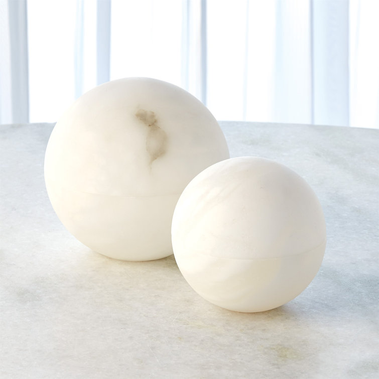 White Alabaster Carved Sphere Storage Box