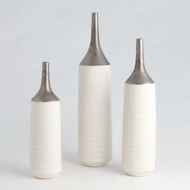 Large Gold and White Ceramic Bud Vase