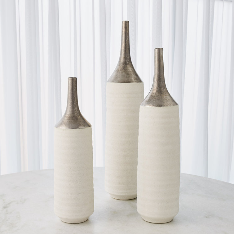 Large Gold and White Ceramic Bud Vase
