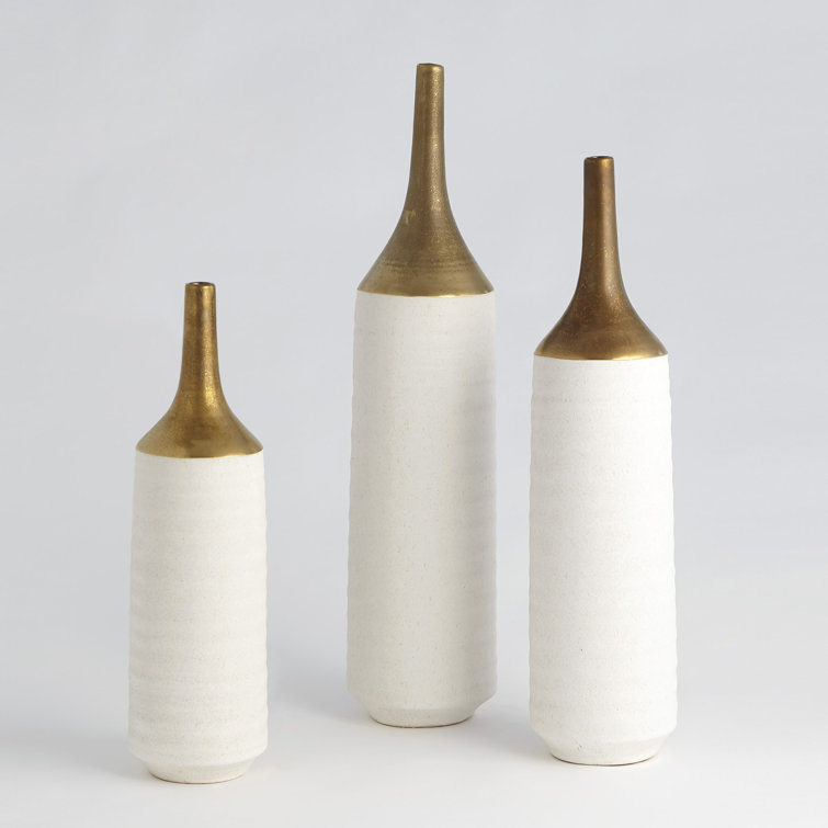 Large Gold and White Ceramic Bud Vase