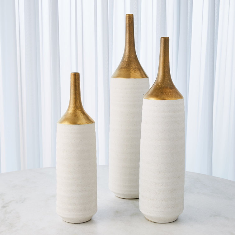 Large Gold and White Ceramic Bud Vase