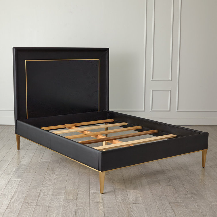 Ellipse Modern King Bed with Oak and Black Leather Upholstery