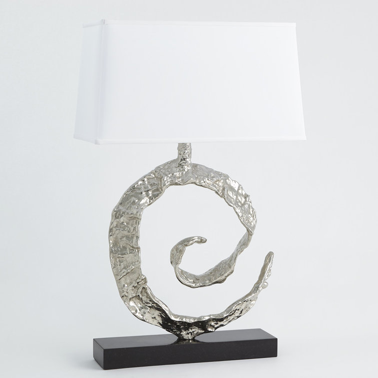 Nickel Black Granite Base Table Lamp with Linen Shade