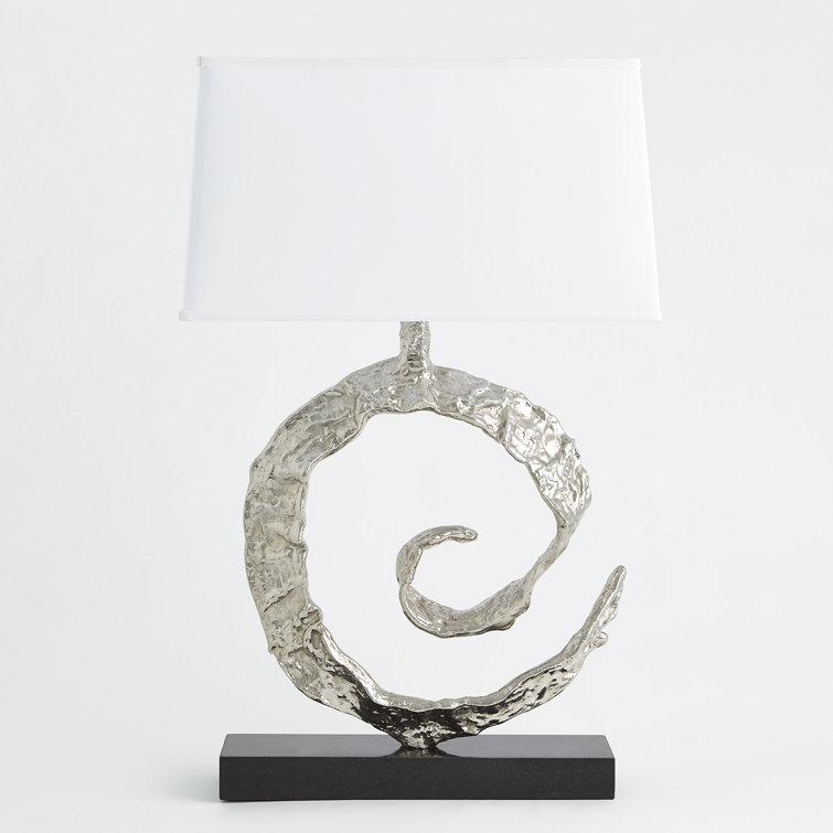 Nickel Black Granite Base Table Lamp with Linen Shade