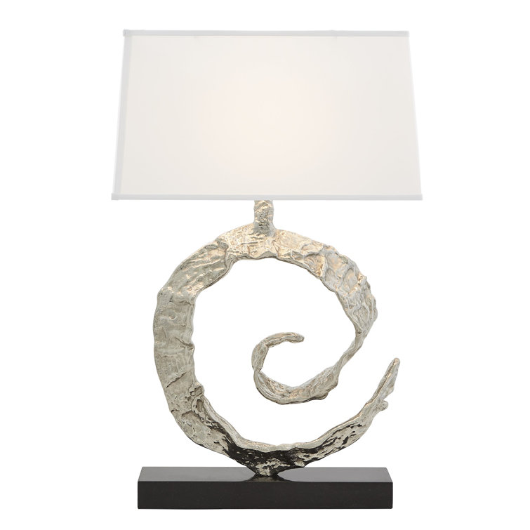 Nickel Black Granite Base Table Lamp with Linen Shade