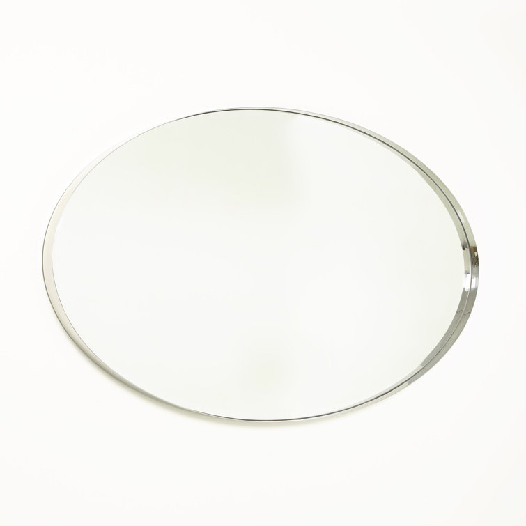 Large Oval Nickel and Wood Wall Mirror