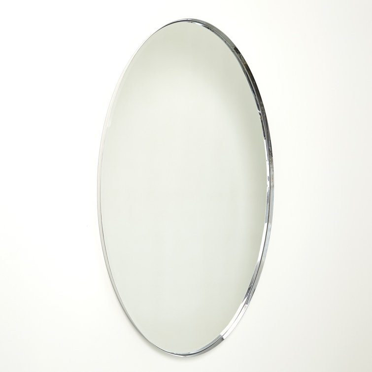 Large Oval Nickel and Wood Wall Mirror