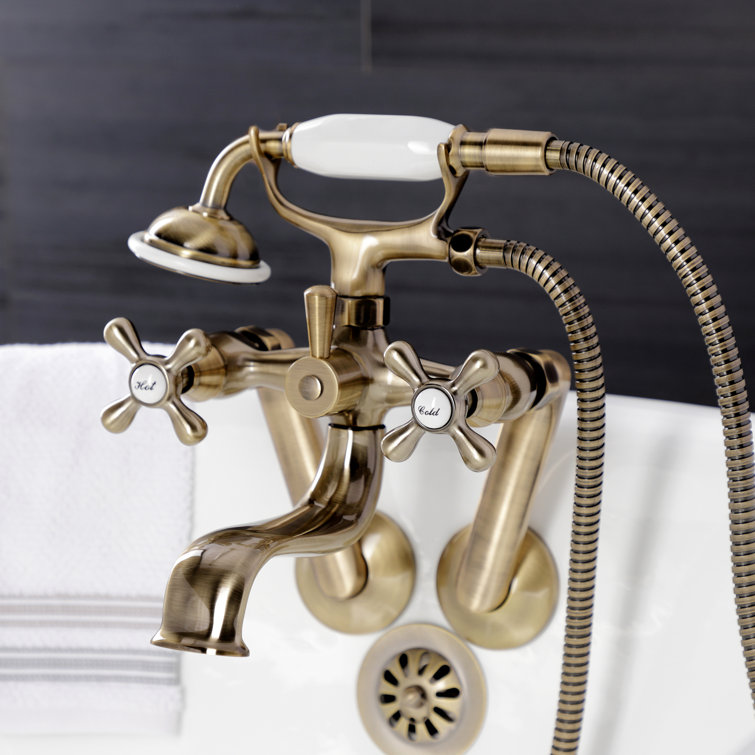 Antique Brass Wall Mount Clawfoot Tub Faucet with Hand Shower
