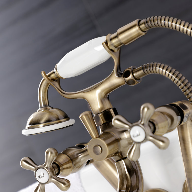 Antique Brass Wall Mount Clawfoot Tub Faucet with Hand Shower