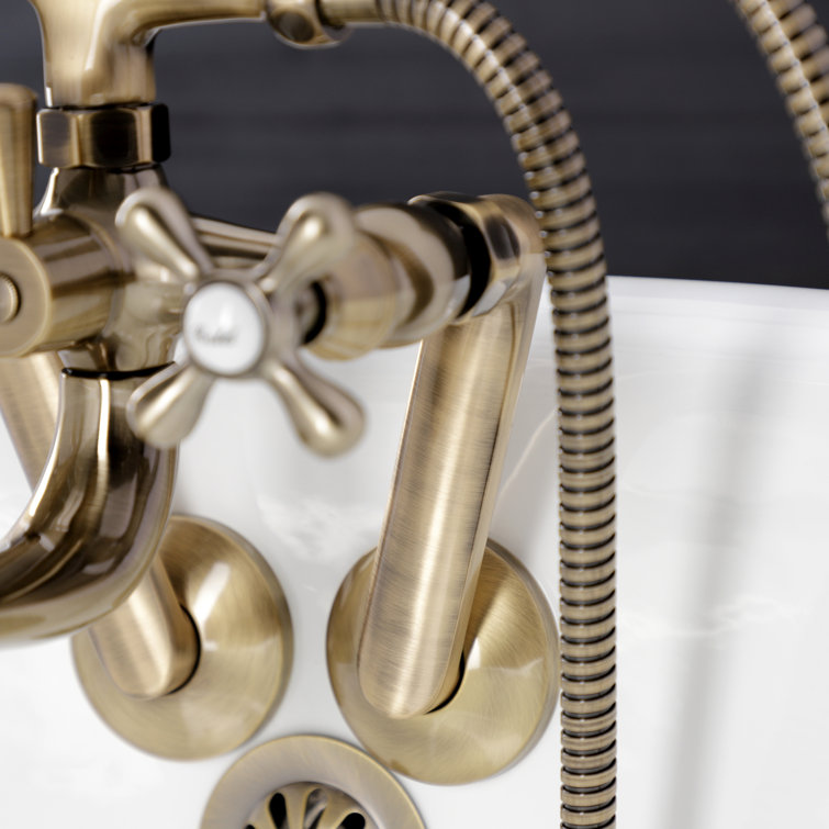 Antique Brass Wall Mount Clawfoot Tub Faucet with Hand Shower