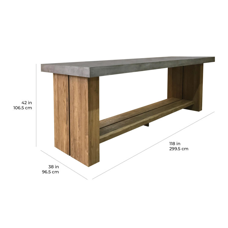 Slate Gray and Brown Concrete and Teak Outdoor Bar Table