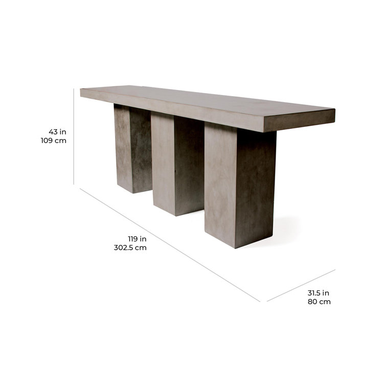Slate Gray Concrete 119''W Rectangular Bar Table with Black Glides