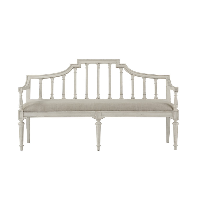 Nora White Linen Blend 58" Upholstered Bench