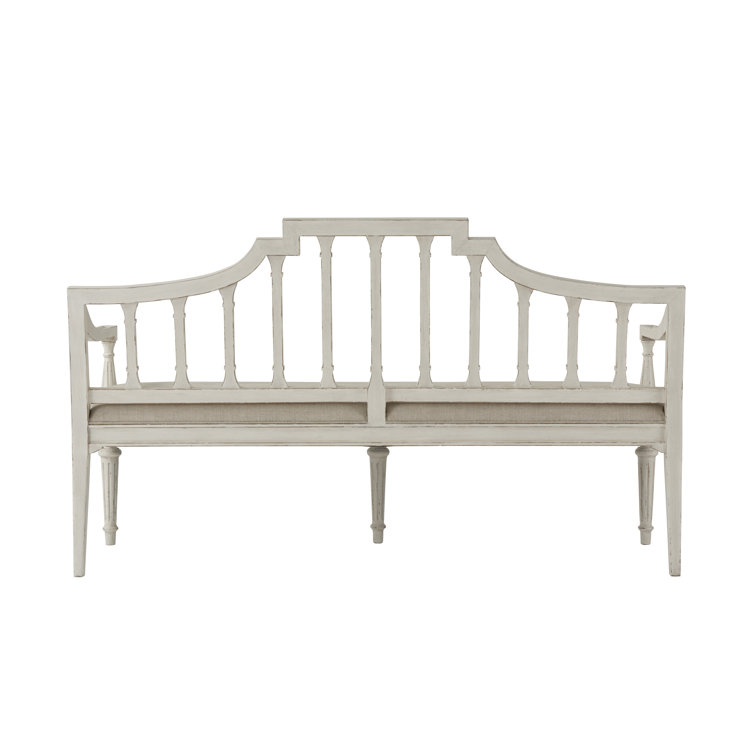 Nora White Linen Blend 58" Upholstered Bench