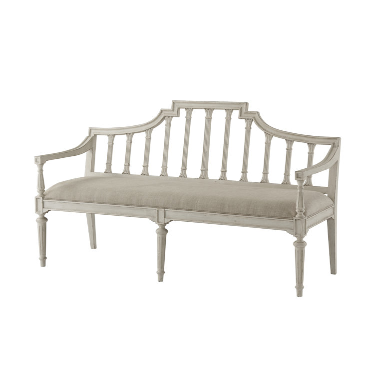 Nora White Linen Blend 58" Upholstered Bench
