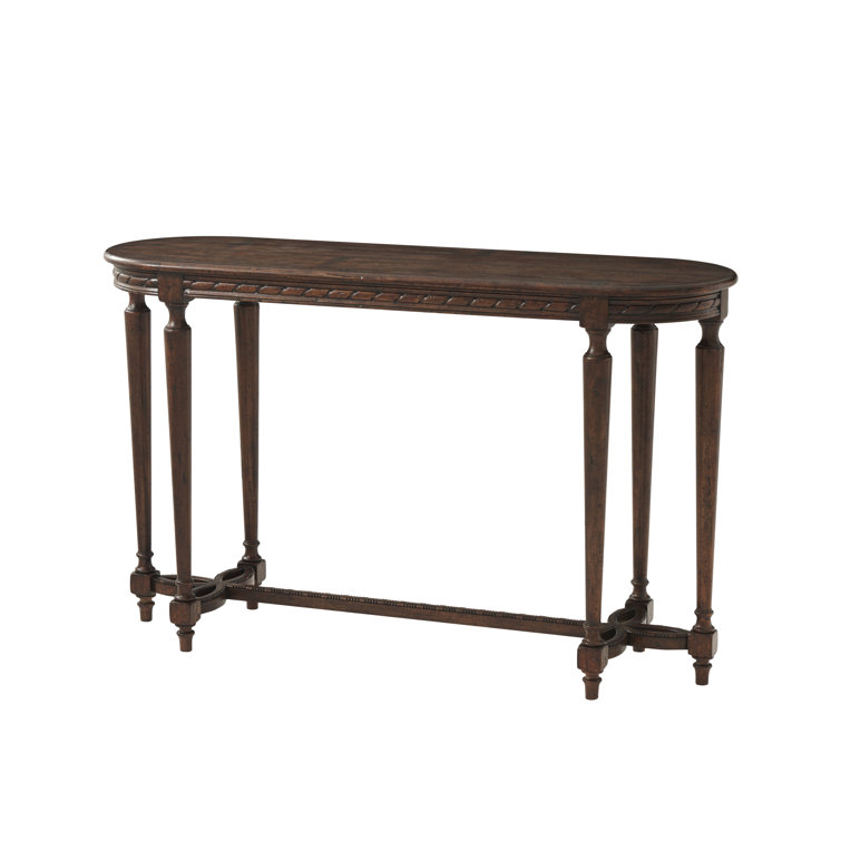 Lord Spencer Rustic Oak Oval Console Table with Floral Trefoil Stretcher