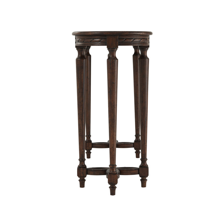 Lord Spencer Rustic Oak Oval Console Table with Floral Trefoil Stretcher