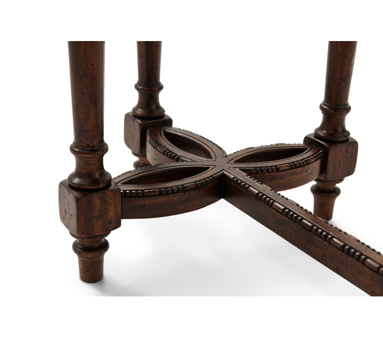 Lord Spencer Rustic Oak Oval Console Table with Floral Trefoil Stretcher