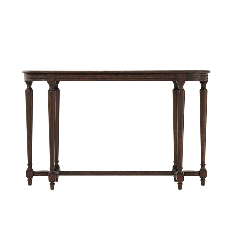 Lord Spencer Rustic Oak Oval Console Table with Floral Trefoil Stretcher