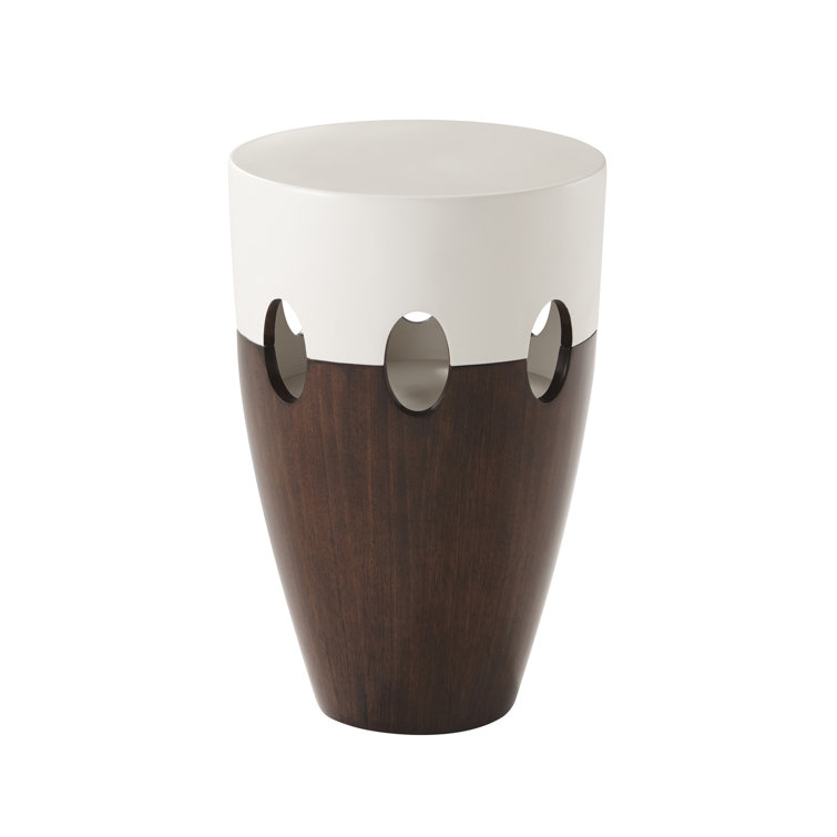 Cream Lacquer Walnut Veneered Round Timpani Accent Table