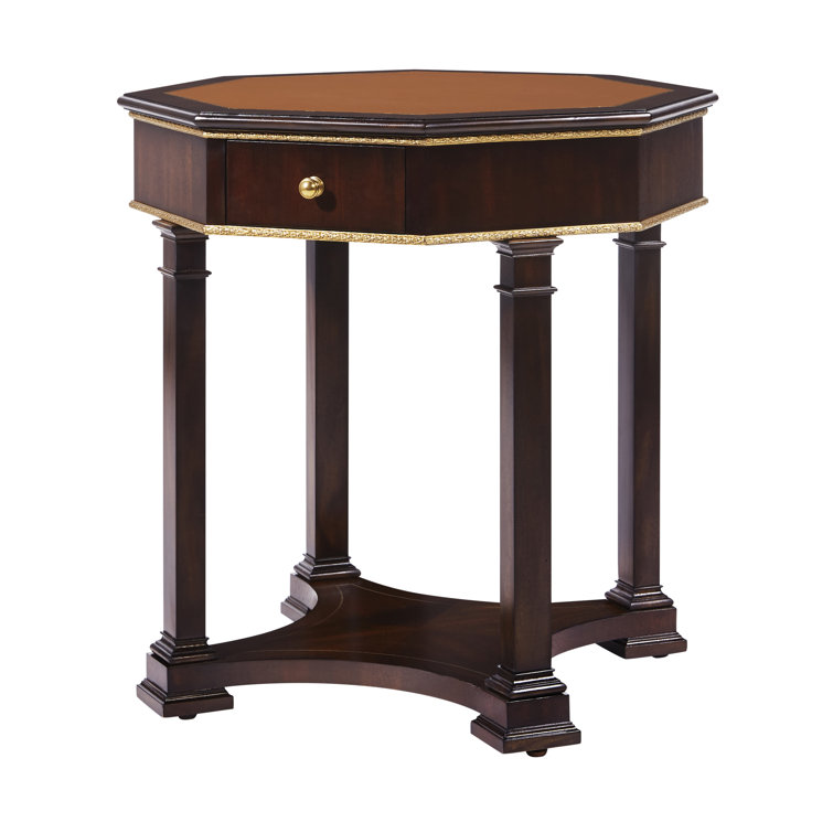 Cambridge Caramel Round Wood End Table with Brass Inlay