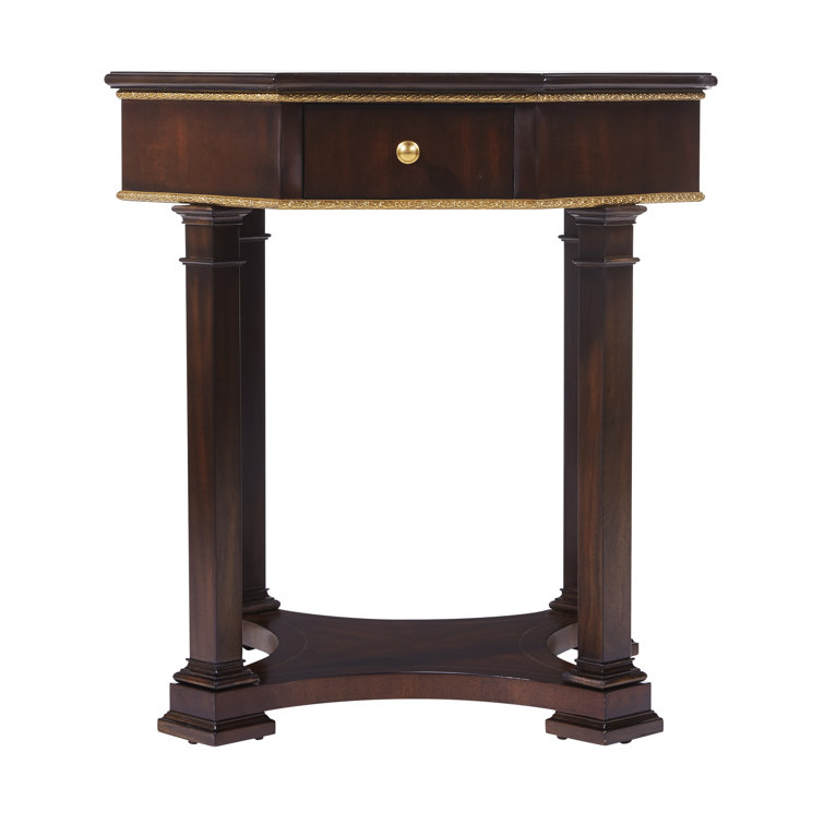 Cambridge Caramel Round Wood End Table with Brass Inlay